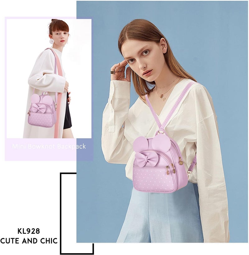 KL928 Girls Mini Backpack Bowknot Polka Dot Cute Small Daypacks Convertible Shoulder Bag Purse for Women - Image 5